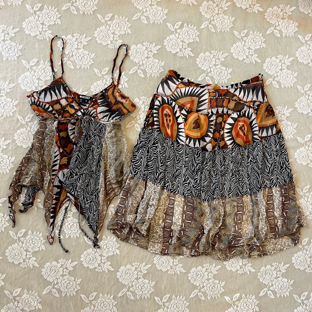 Y2K XOXO Patchwork Boho Two Piece Set Size Small